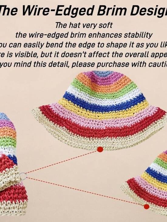 Women Foldable Summer Wide Brim Packable Hat Travel Straw Fedora Hat Rainbow-1 main image 7